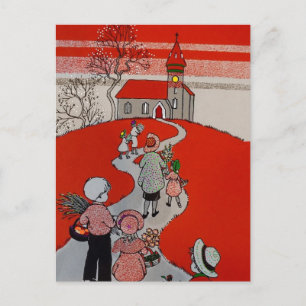 Vintage Walk to Church Postcard