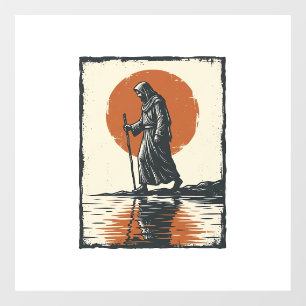 Vintage Walking Figure Sunset Reflection Vector Ar