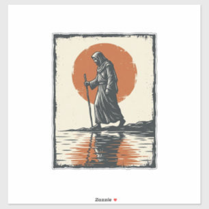 Vintage Walking Figure Sunset Reflection Vector Ar