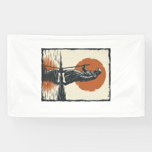 Vintage Walking Figure Sunset Reflection Vector Ar Banner