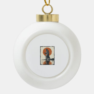 Vintage Walking Figure Sunset Reflection Vector Ar Ceramic Ball Christmas Ornament