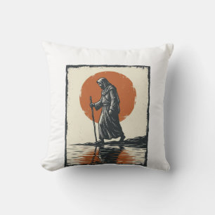 Vintage Walking Figure Sunset Reflection Vector Ar Cushion