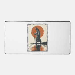 Vintage Walking Figure Sunset Reflection Vector Ar Desk Mat
