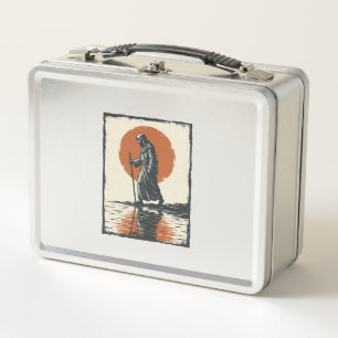 Vintage Walking Figure Sunset Reflection Vector Ar Metal Lunch Box