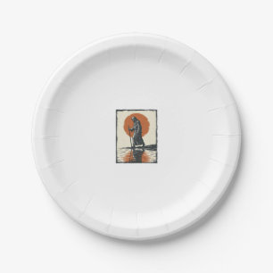 Vintage Walking Figure Sunset Reflection Vector Ar Paper Plate