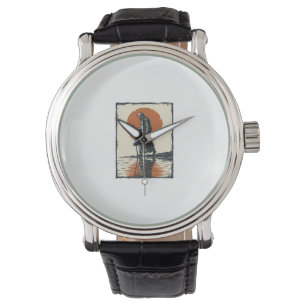Vintage Walking Figure Sunset Reflection Vector Ar Watch