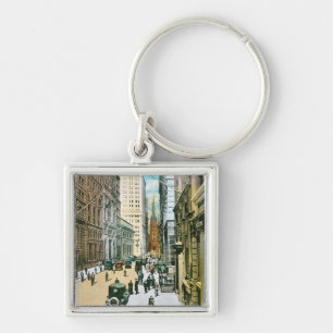 Vintage Wall Street Looking West, New York City Key Ring