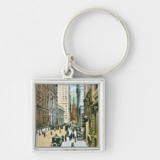Vintage Wall Street Looking West, New York City Key Ring