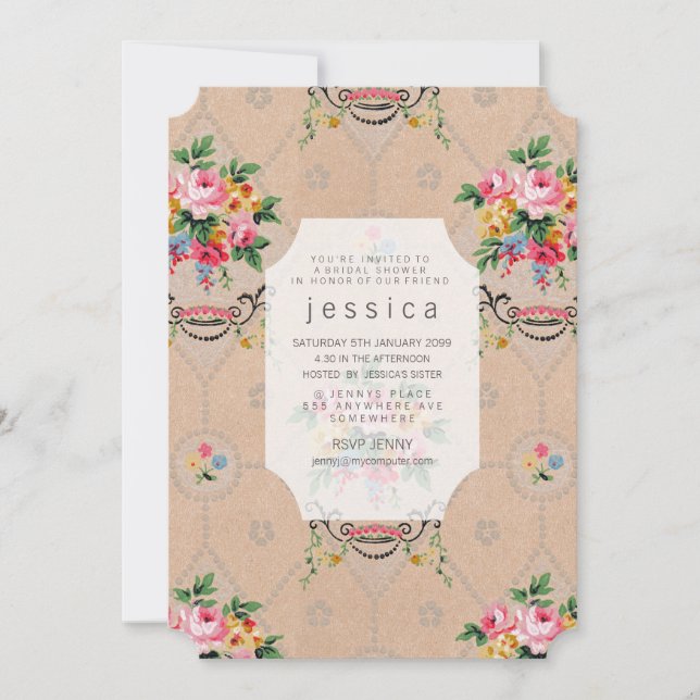 Vintage Wallpaper French Floral Pattern Invite (Front)