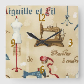 Vintage Wallpaper Sewing Room Print Clock