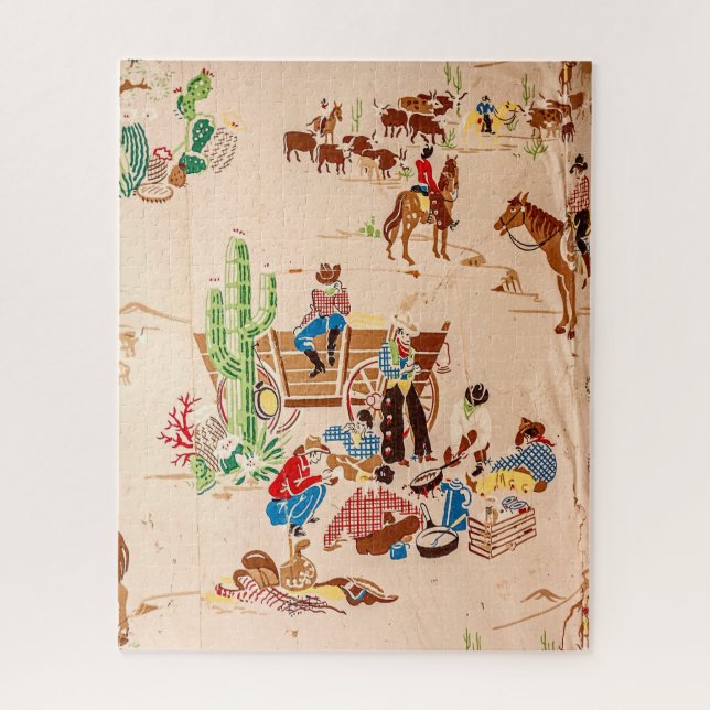 Vintage Wallpaper with Cowboys -  520 piece Jigsaw Puzzle (Vertical)