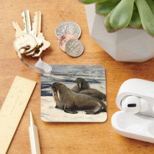 Vintage Walruses in the Arctic Snow by CE Swan Key Ring