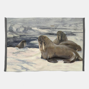 Vintage Walruses in the Arctic Snow by CE Swan Tea Towel