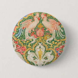 Vintage Walter Crane Cockatoo and Peacock Art 6 Cm Round Badge