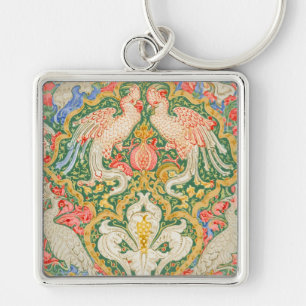 Vintage Walter Crane Cockatoo and Peacock Art Key Ring