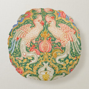 Vintage Walter Crane Cockatoo and Peacock Art Round Cushion
