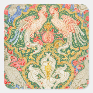 Vintage Walter Crane Cockatoo and Peacock Art Square Sticker