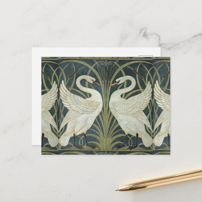 Vintage Walter Crane Swan Rush and Iris   Postcard (Front/Back In Situ)