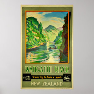 Vintage Wanganui River New Zealand Scenic Travel Poster