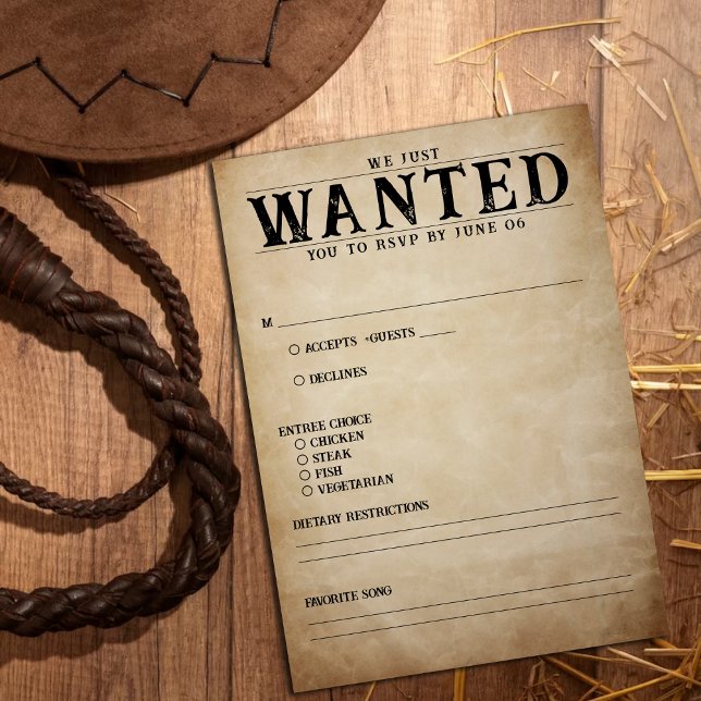 Vintage Wanted Poster Wedding RSVP Card (Vintage Wanted Poster Wedding RSVP)