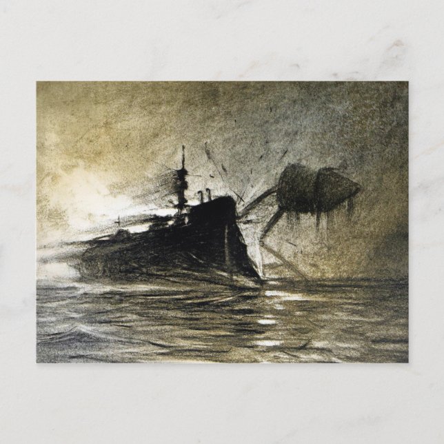 Vintage War of the Worlds Illustration Postcard (Front)