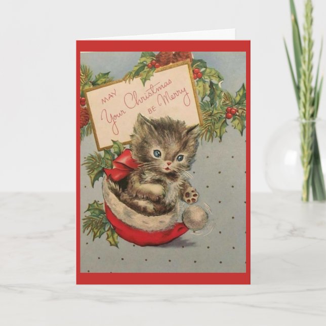 Vintage - Warm & Fuzzy Christmas Wishes, Holiday Card (Front)