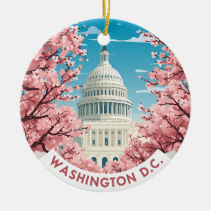 Vintage Washington D.C. Cherry Blossom Ceramic Ornament