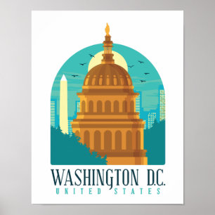 Vintage  Washington D.C. United States Capitol  Poster