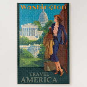 Vintage Washington DC Travel Illustration Jigsaw Puzzle