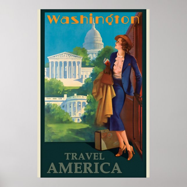 Vintage Washington DC Travel Illustration Poster (Front)