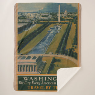 Vintage Washington DC Travel Poster Sherpa Blanket