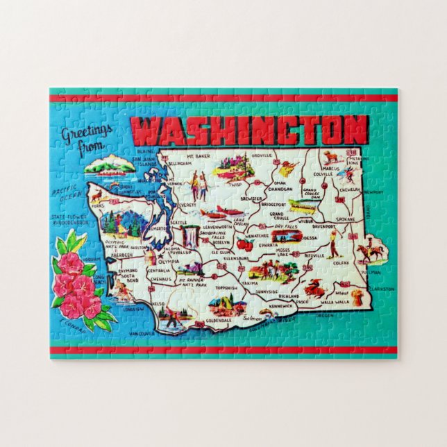 Vintage Washington Map 11x14 Jigsaw Puzzle (Horizontal)