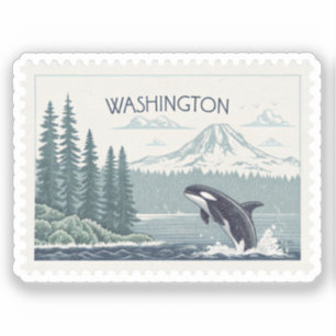 Vintage Washington Orca Mount Rainier Stamp