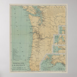 Vintage Washington & Oregon Lighthouse Map (1898) Poster