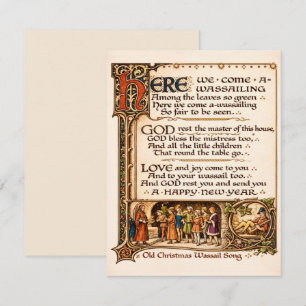 Vintage Wassail Song Illuminated Manuscript Art Card