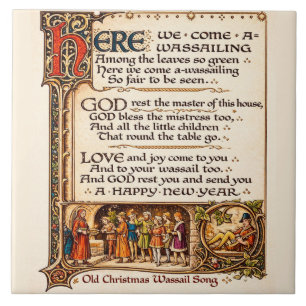 Vintage Wassail Song Illuminated Manuscript Art Ceramic Tile
