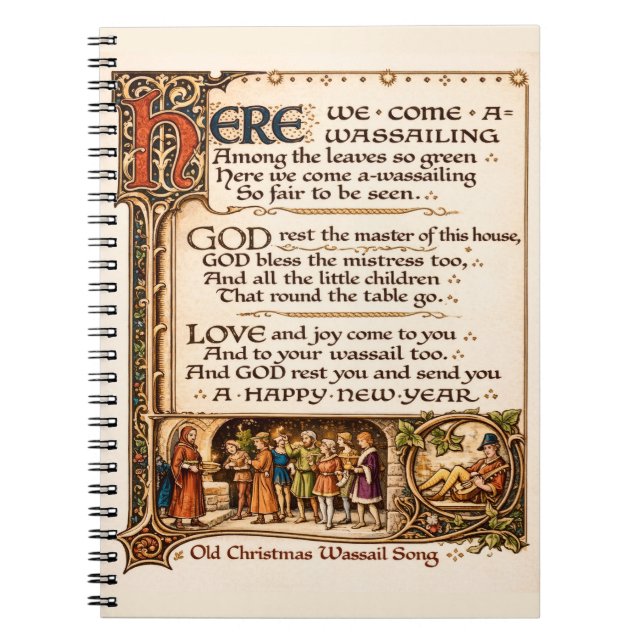 Vintage Wassail Song Illuminated Manuscript Art  Notebook (Front)
