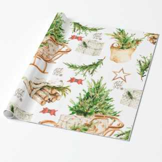Vintage water colour Christmas tree Wrapping Pape Paper