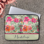 Vintage Water Colour Flowers in Pinks and Greens  Laptop Sleeve<br><div class="desc">Vintage Water Colour Flowers in pinks and greens Laptop case. Beautiful mix of pinks and green water colour flowers as a background. This design may be personalised in the area provided by changing the text,  colour or font. Choose your case style from the drop down box.</div>