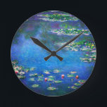 Vintage Water Lilies by Claude Monet Round Clock<br><div class="desc">Vintage Water Lilies by Claude Monet Postcard. Beautiful oil on canvas painting of a pond with water lilies in Giverny France.</div>