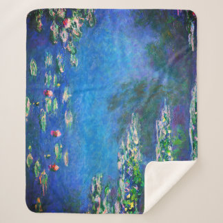 Vintage Water Lilies by Claude Monet Sherpa Blanket