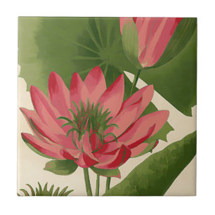 Vintage water lily ceramic tile