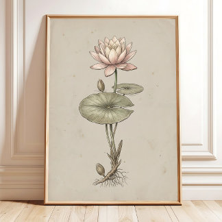 Vintage Water Lily Wall Art Print Boho Decor