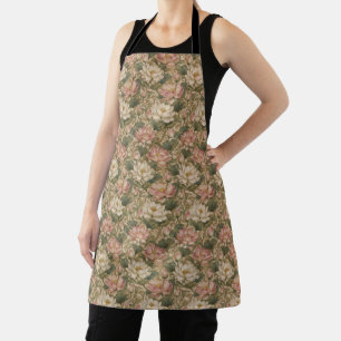 Vintage Water Lotus Botanical Floral Pattern Apron