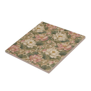 Vintage Water Lotus Botanical Floral Pattern Ceramic Tile