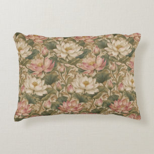 Vintage Water Lotus Botanical Floral Pattern Decorative Cushion