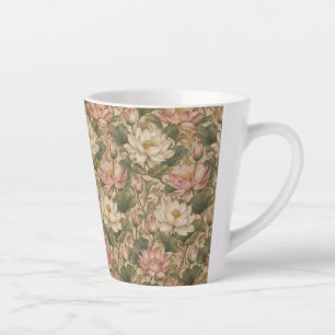 Vintage Water Lotus Botanical Floral Pattern Latte Mug