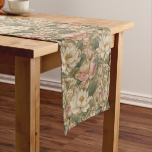 Vintage Water Lotus Botanical Floral Pattern Medium Table Runner