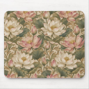 Vintage Water Lotus Botanical Floral Pattern Mouse Pad
