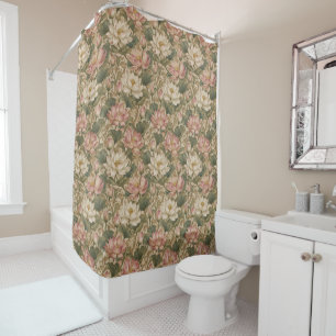 Vintage Water Lotus Botanical Floral Pattern Shower Curtain